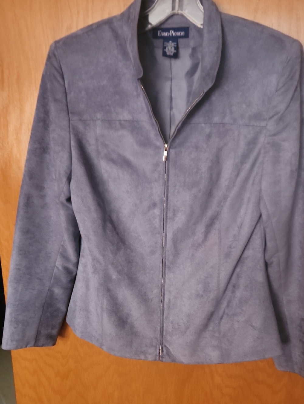 Evan Picone Women's Dusty Blue Zip-Front Suede Jacket